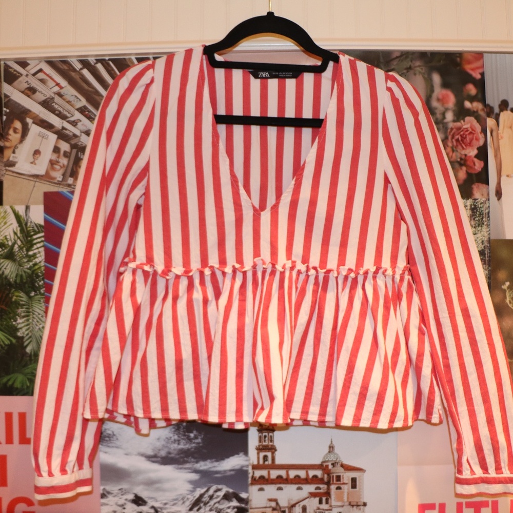 Red and white stripped peplum